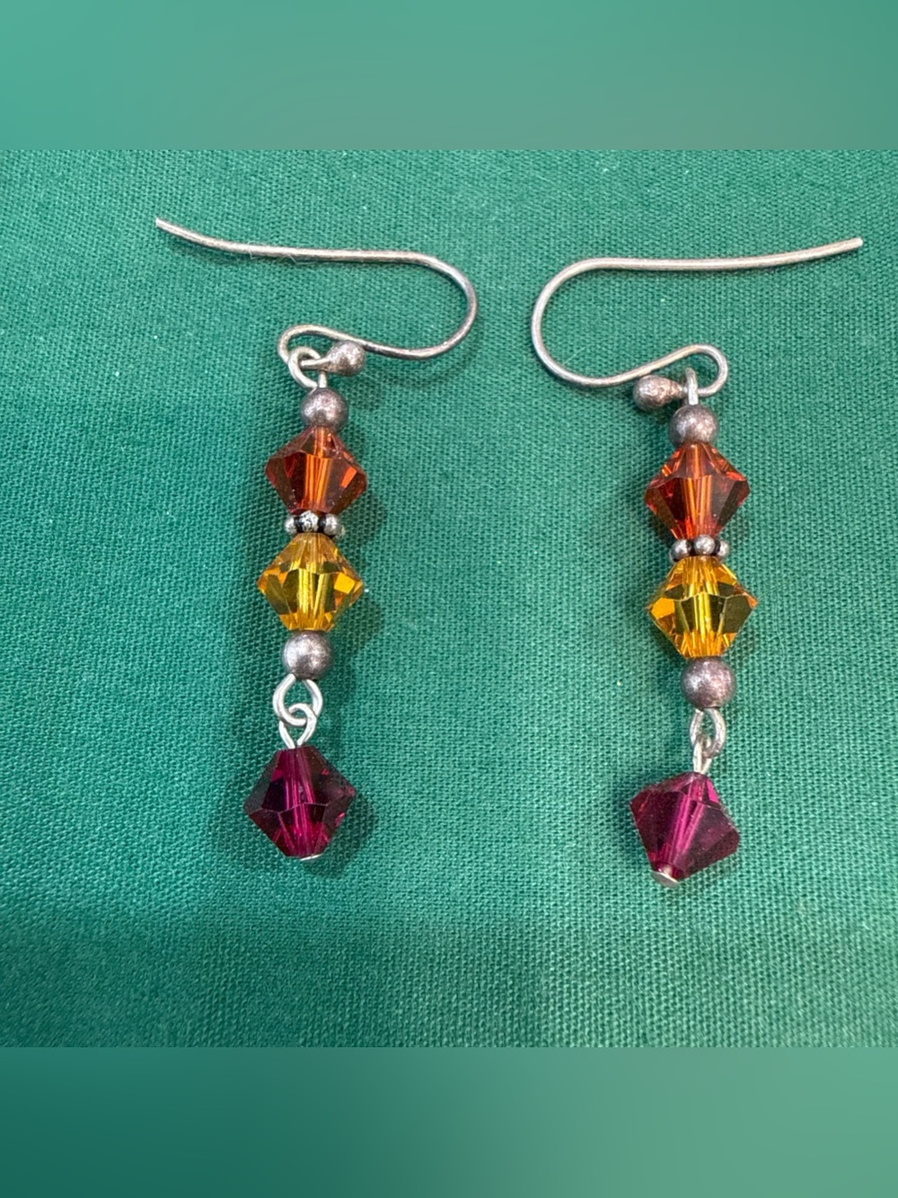 Dangle Earrings W/Sparkling Faceted Crystals In Warm Autumn Tones. 11F
